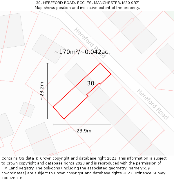 30, HEREFORD ROAD, ECCLES, MANCHESTER, M30 9BZ: Plot and title map
