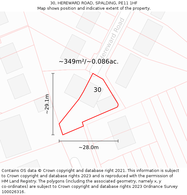 30, HEREWARD ROAD, SPALDING, PE11 1HF: Plot and title map
