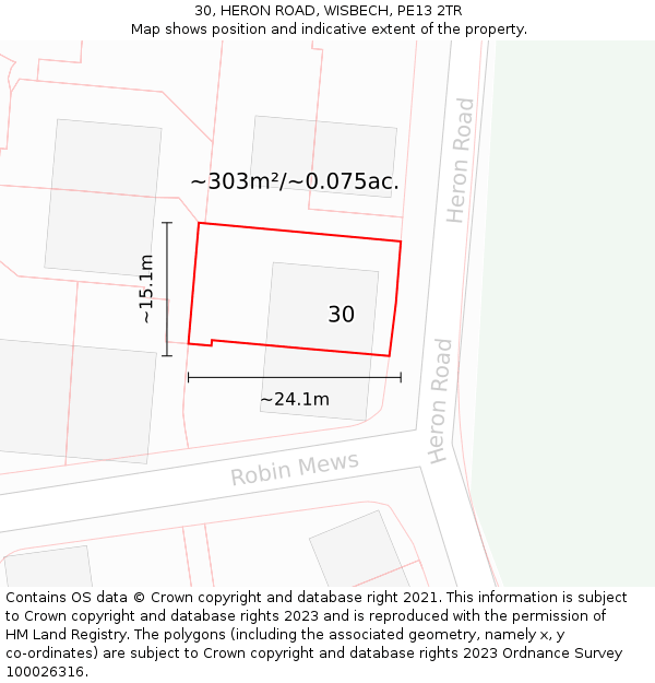 30, HERON ROAD, WISBECH, PE13 2TR: Plot and title map