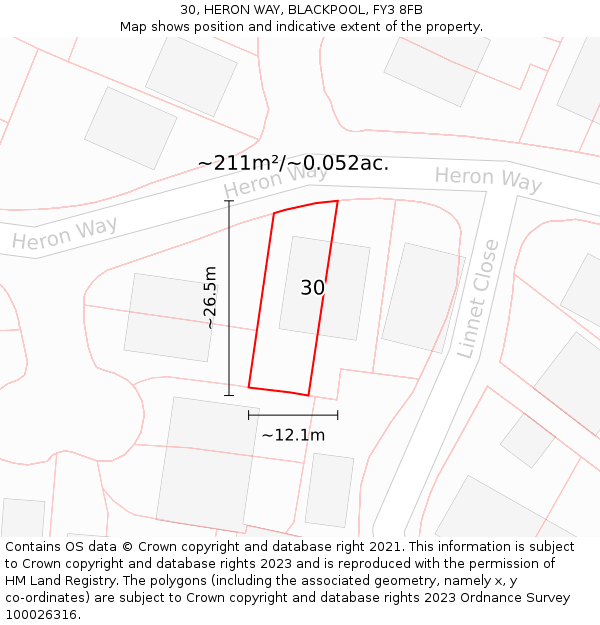 30, HERON WAY, BLACKPOOL, FY3 8FB: Plot and title map