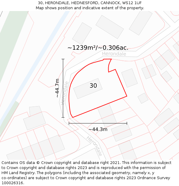 30, HERONDALE, HEDNESFORD, CANNOCK, WS12 1UF: Plot and title map
