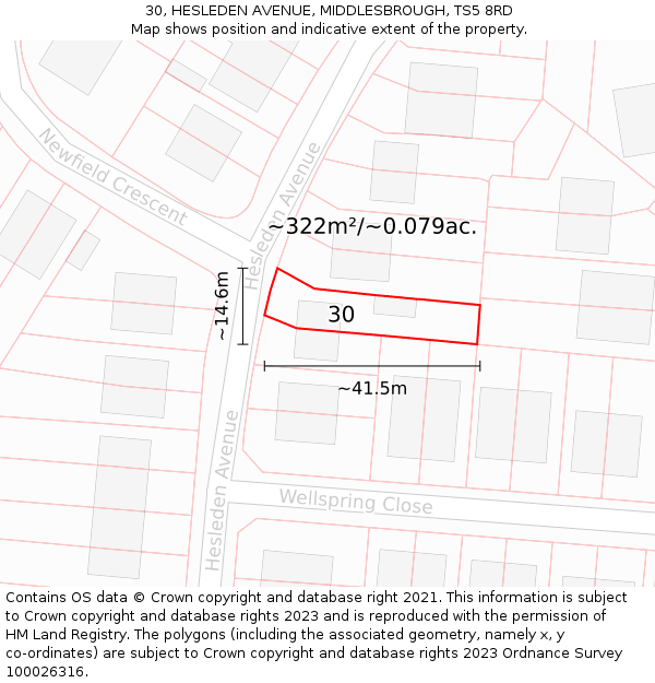 30, HESLEDEN AVENUE, MIDDLESBROUGH, TS5 8RD: Plot and title map