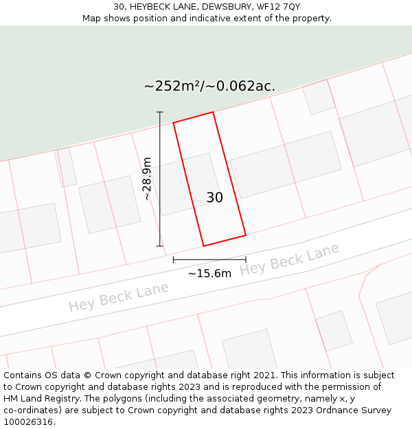 30, HEYBECK LANE, DEWSBURY, WF12 7QY: Plot and title map