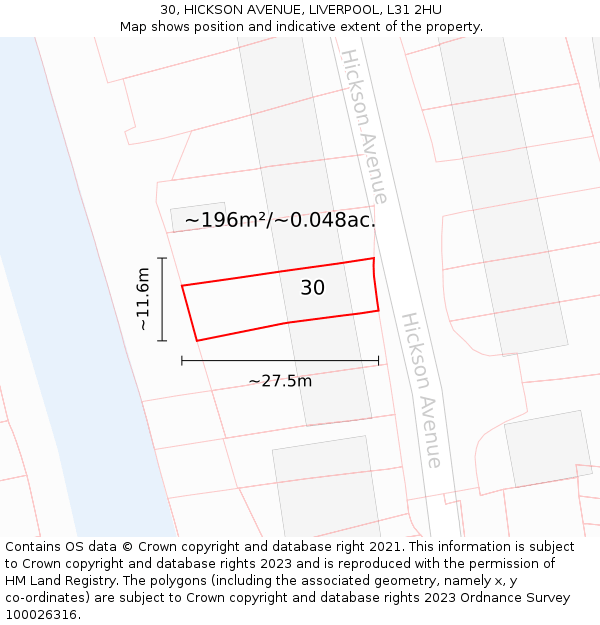 30, HICKSON AVENUE, LIVERPOOL, L31 2HU: Plot and title map