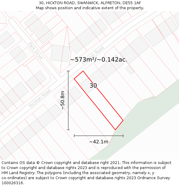 30, HICKTON ROAD, SWANWICK, ALFRETON, DE55 1AF: Plot and title map