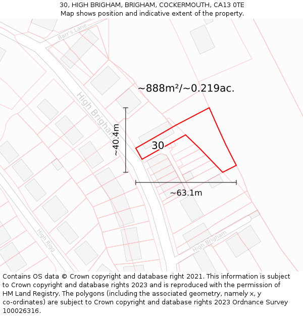 30, HIGH BRIGHAM, BRIGHAM, COCKERMOUTH, CA13 0TE: Plot and title map