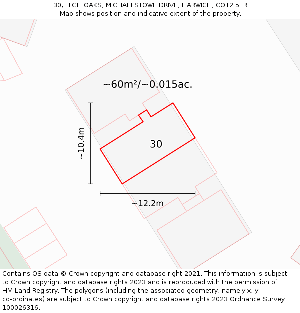 30, HIGH OAKS, MICHAELSTOWE DRIVE, HARWICH, CO12 5ER: Plot and title map
