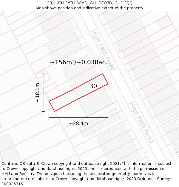 30, HIGH PATH ROAD, GUILDFORD, GU1 2QQ: Plot and title map