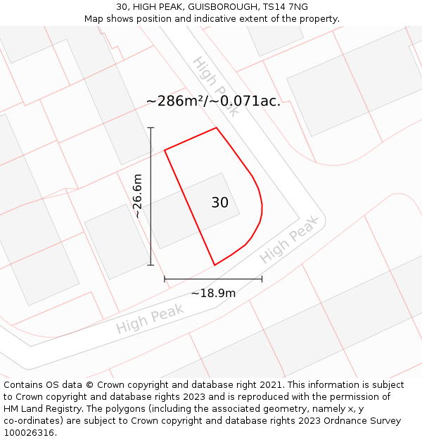 30, HIGH PEAK, GUISBOROUGH, TS14 7NG: Plot and title map