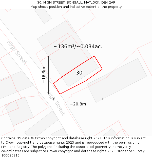 30, HIGH STREET, BONSALL, MATLOCK, DE4 2AR: Plot and title map