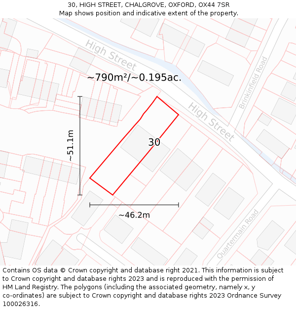 30, HIGH STREET, CHALGROVE, OXFORD, OX44 7SR: Plot and title map