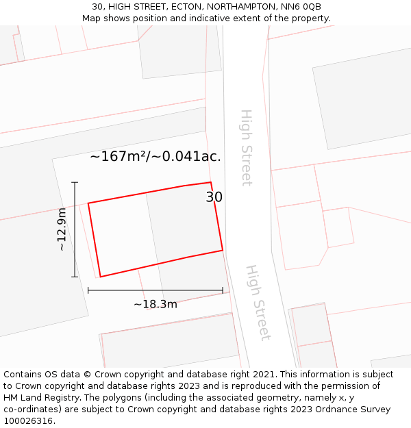 30, HIGH STREET, ECTON, NORTHAMPTON, NN6 0QB: Plot and title map