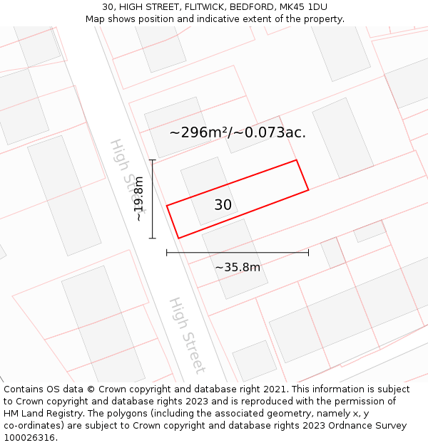 30, HIGH STREET, FLITWICK, BEDFORD, MK45 1DU: Plot and title map