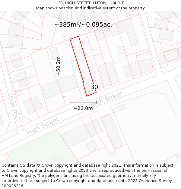 30, HIGH STREET, LUTON, LU4 9LF: Plot and title map