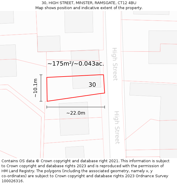 30, HIGH STREET, MINSTER, RAMSGATE, CT12 4BU: Plot and title map
