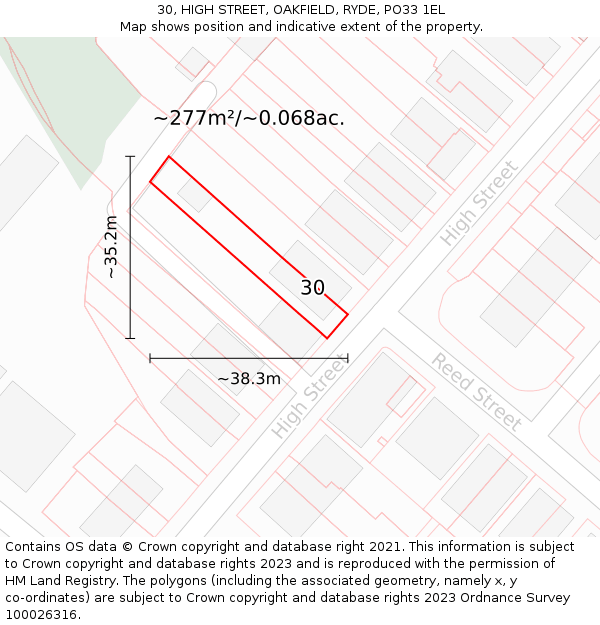 30, HIGH STREET, OAKFIELD, RYDE, PO33 1EL: Plot and title map