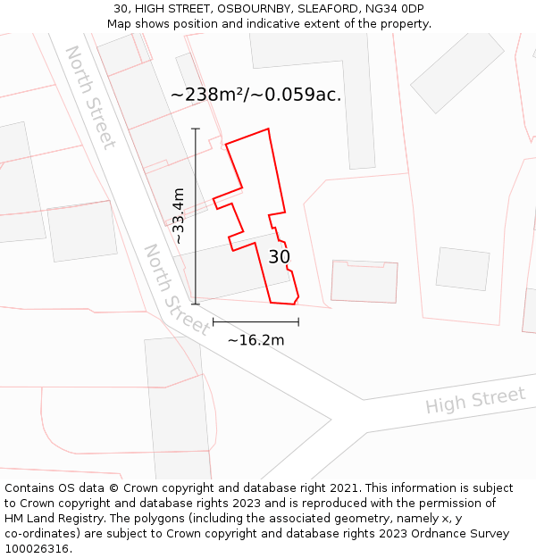 30, HIGH STREET, OSBOURNBY, SLEAFORD, NG34 0DP: Plot and title map