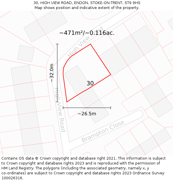 30, HIGH VIEW ROAD, ENDON, STOKE-ON-TRENT, ST9 9HS: Plot and title map