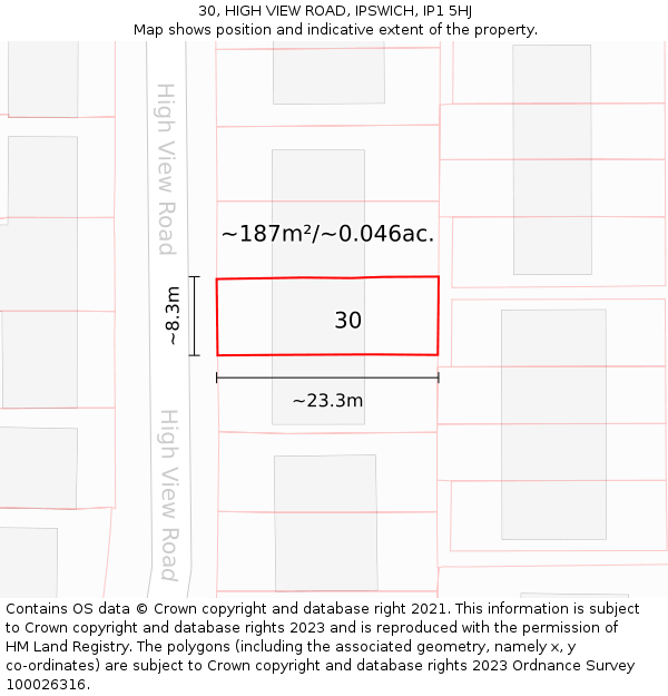 30, HIGH VIEW ROAD, IPSWICH, IP1 5HJ: Plot and title map