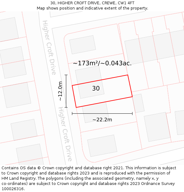 30, HIGHER CROFT DRIVE, CREWE, CW1 4FT: Plot and title map