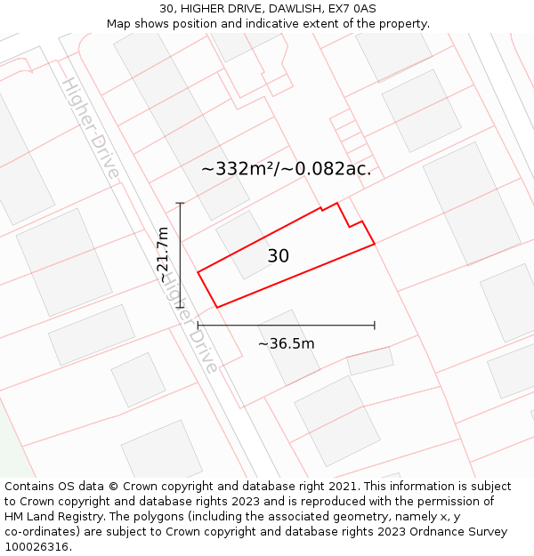 30, HIGHER DRIVE, DAWLISH, EX7 0AS: Plot and title map