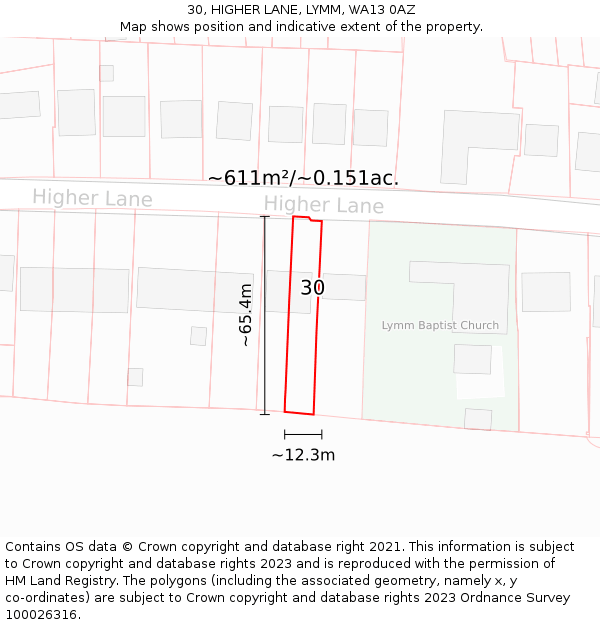 30, HIGHER LANE, LYMM, WA13 0AZ: Plot and title map