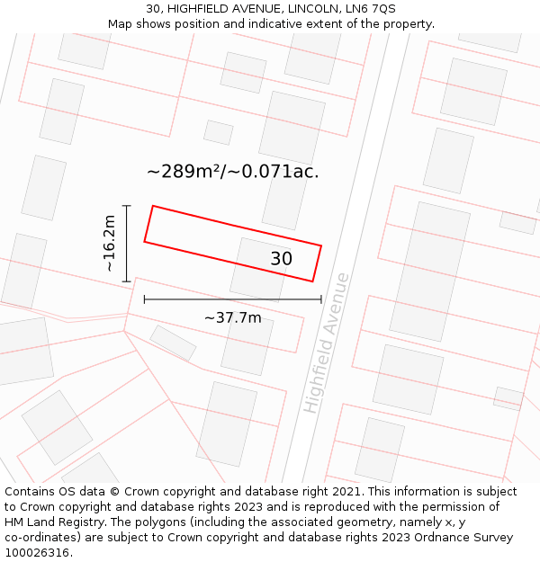 30, HIGHFIELD AVENUE, LINCOLN, LN6 7QS: Plot and title map