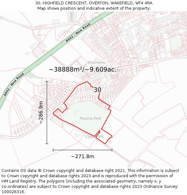 30, HIGHFIELD CRESCENT, OVERTON, WAKEFIELD, WF4 4RA: Plot and title map