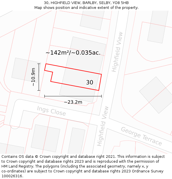 30, HIGHFIELD VIEW, BARLBY, SELBY, YO8 5HB: Plot and title map