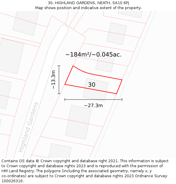 30, HIGHLAND GARDENS, NEATH, SA10 6PJ: Plot and title map