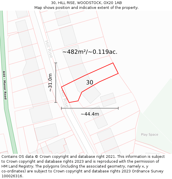 30, HILL RISE, WOODSTOCK, OX20 1AB: Plot and title map