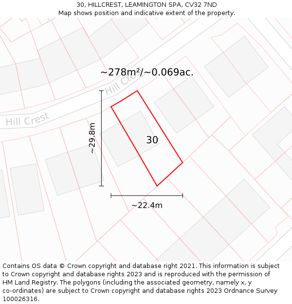 30, HILLCREST, LEAMINGTON SPA, CV32 7ND: Plot and title map