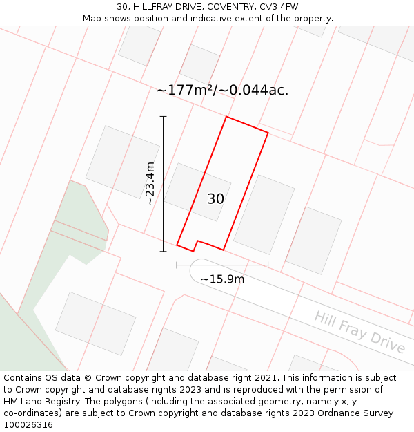 30, HILLFRAY DRIVE, COVENTRY, CV3 4FW: Plot and title map