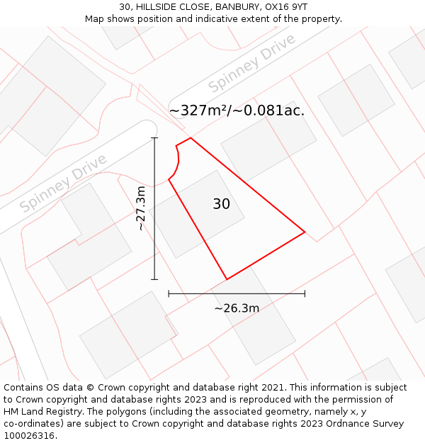 30, HILLSIDE CLOSE, BANBURY, OX16 9YT: Plot and title map