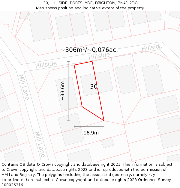 30, HILLSIDE, PORTSLADE, BRIGHTON, BN41 2DG: Plot and title map