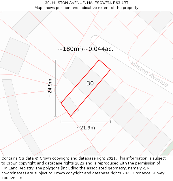 30, HILSTON AVENUE, HALESOWEN, B63 4BT: Plot and title map