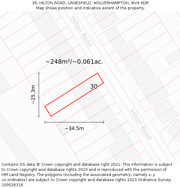 30, HILTON ROAD, LANESFIELD, WOLVERHAMPTON, WV4 6DR: Plot and title map