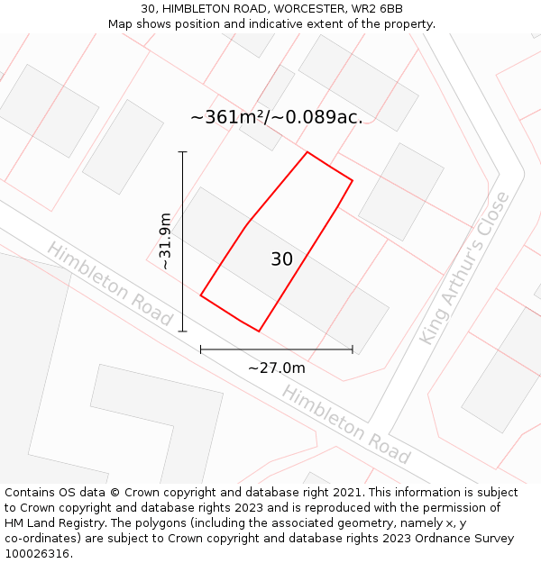 30, HIMBLETON ROAD, WORCESTER, WR2 6BB: Plot and title map