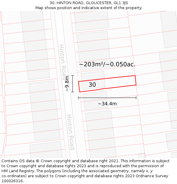 30, HINTON ROAD, GLOUCESTER, GL1 3JS: Plot and title map