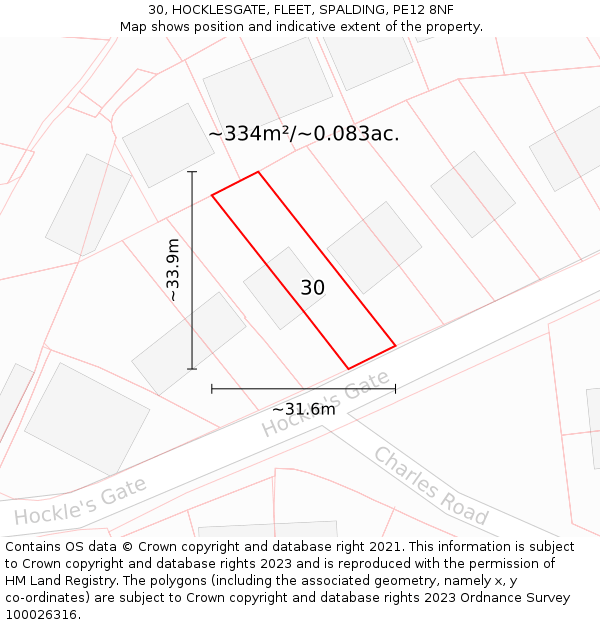 30, HOCKLESGATE, FLEET, SPALDING, PE12 8NF: Plot and title map