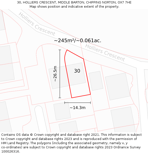 30, HOLLIERS CRESCENT, MIDDLE BARTON, CHIPPING NORTON, OX7 7HE: Plot and title map