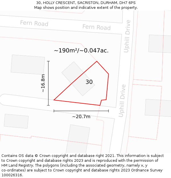 30, HOLLY CRESCENT, SACRISTON, DURHAM, DH7 6PS: Plot and title map