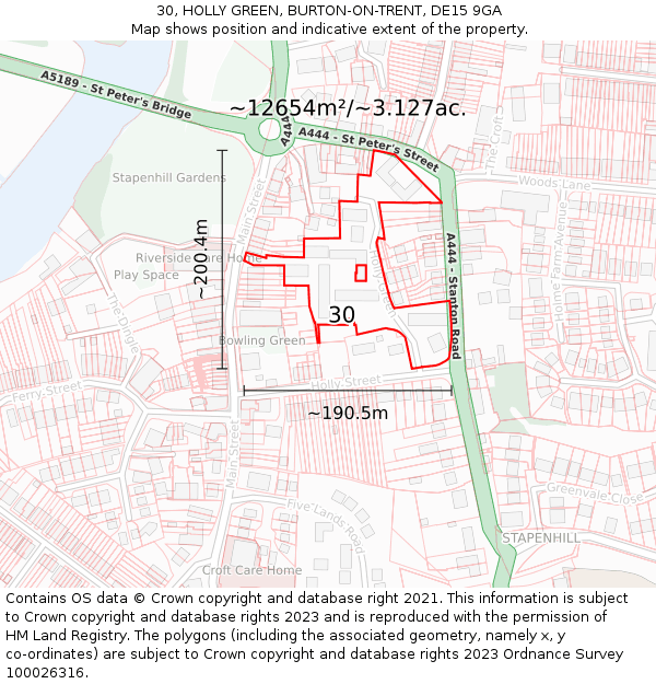 30, HOLLY GREEN, BURTON-ON-TRENT, DE15 9GA: Plot and title map