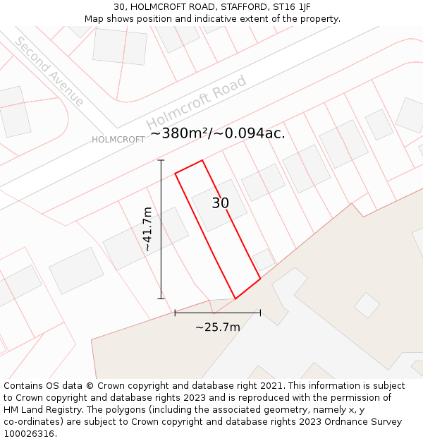 30, HOLMCROFT ROAD, STAFFORD, ST16 1JF: Plot and title map