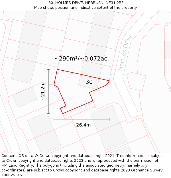 30, HOLMES DRIVE, HEBBURN, NE31 2BF: Plot and title map