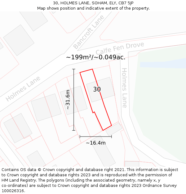 30, HOLMES LANE, SOHAM, ELY, CB7 5JP: Plot and title map