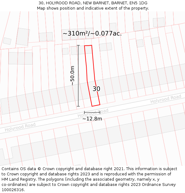 30, HOLYROOD ROAD, NEW BARNET, BARNET, EN5 1DG: Plot and title map