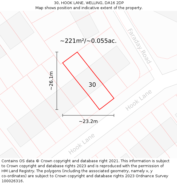 30, HOOK LANE, WELLING, DA16 2DP: Plot and title map
