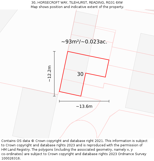 30, HORSECROFT WAY, TILEHURST, READING, RG31 6XW: Plot and title map