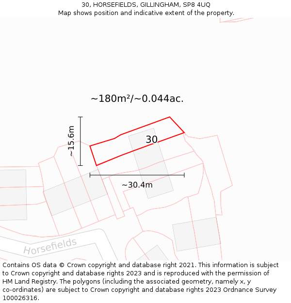 30, HORSEFIELDS, GILLINGHAM, SP8 4UQ: Plot and title map
